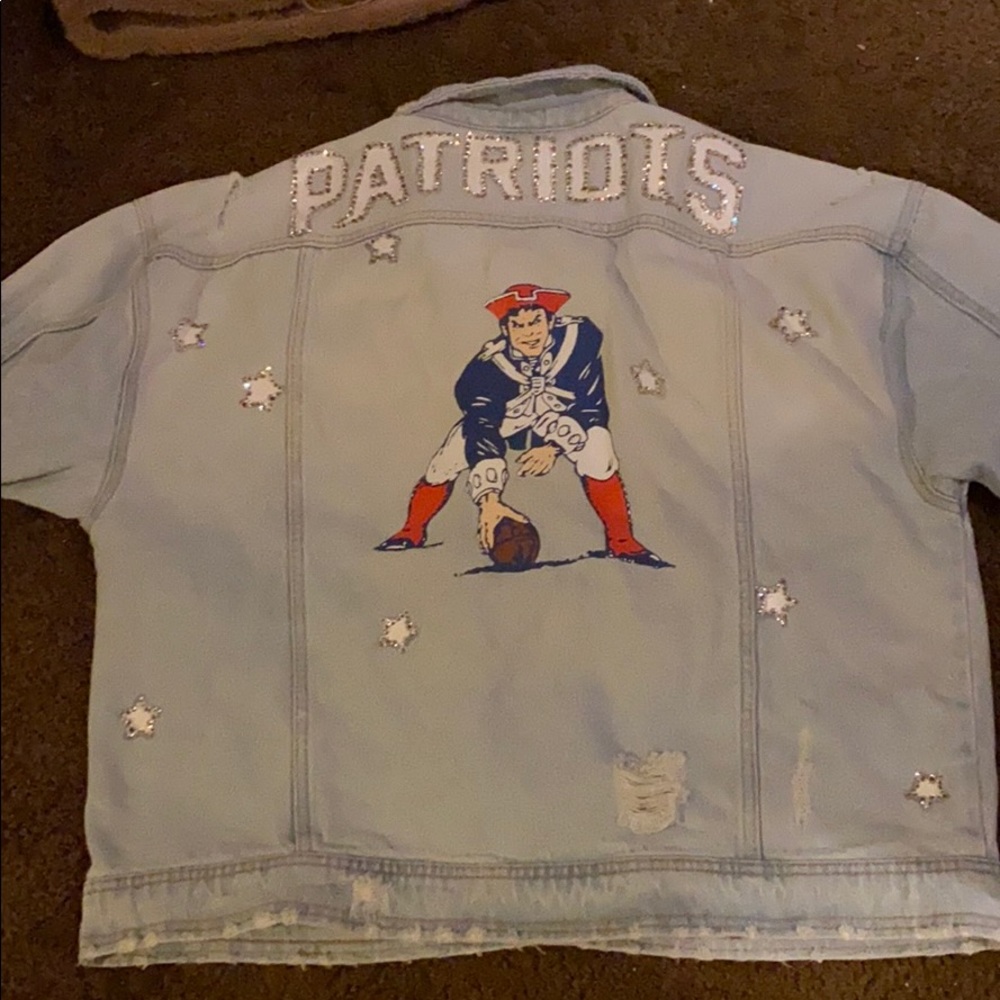 Custom made distressed patriots jeans jacket